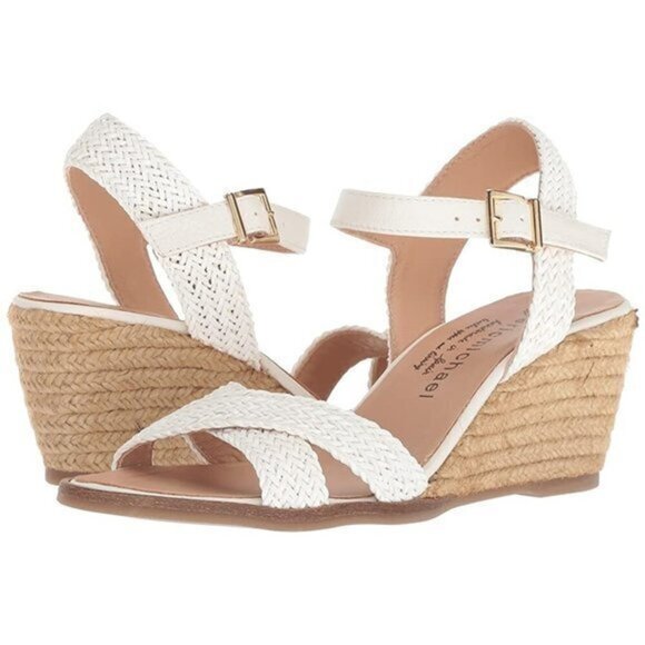 Eric Michael Very Shawna White Raffia Wedge Espadrille Sandals 41 10 - Picture 1 of 5